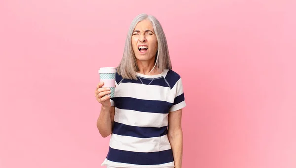 Middle Age White Hair Woman Shouting Aggressively Looking Very Angry — Stock Photo, Image