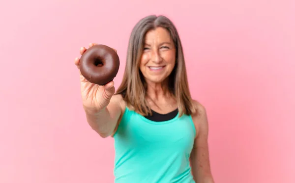 Middle Age Pretty Woman Donut — Stock Photo, Image