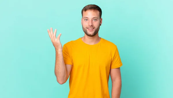 Handsome Blonde Man Feeling Happy Surprised Realizing Solution Idea — Stockfoto