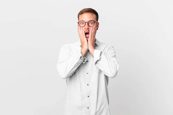 Handsome Blonde Man Feeling Shocked Scared — Stock Photo, Image