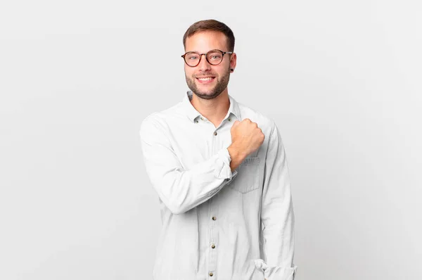 Handsome Blonde Man Feeling Happy Facing Challenge Celebrating — Stok fotoğraf