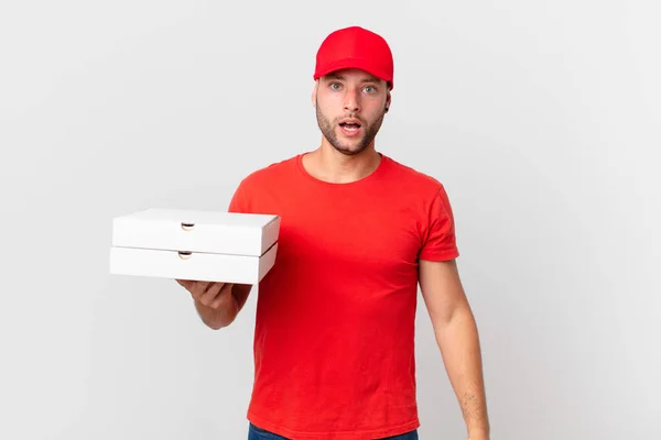 Pizza Deliver Man Looking Very Shocked Surprised — Stock Photo, Image