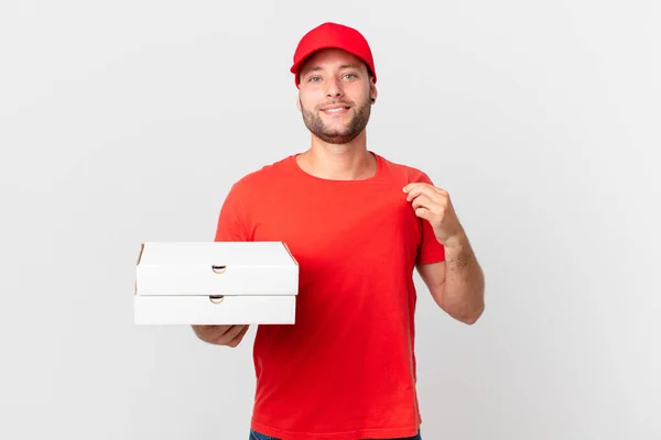 Pizza Deliver Man Looking Arrogant Successful Positive Proud — Stockfoto