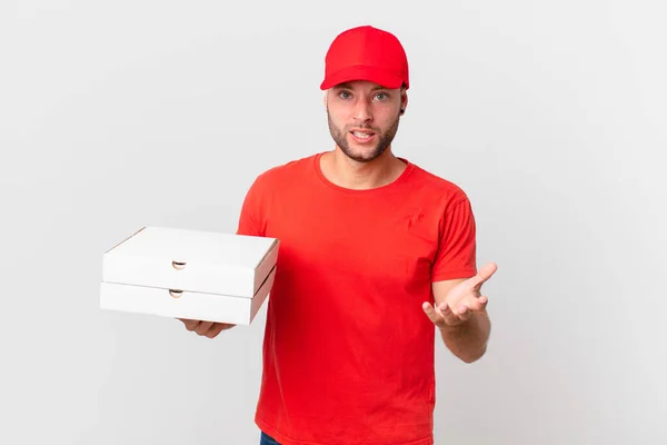 Pizza Deliver Man Looking Angry Annoyed Frustrated — Stok fotoğraf