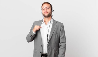 telemarketer businessman looking arrogant, successful, positive and proud