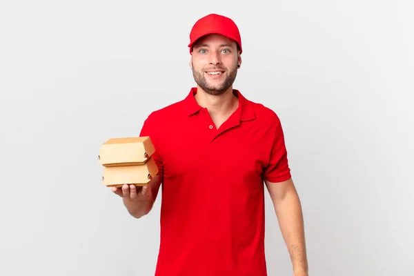 Burger Leveren Man Zoek Gelukkig Aangenaam Verrast — Stockfoto