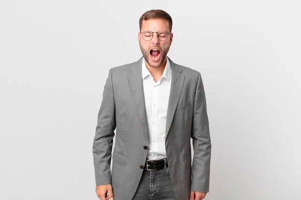 Handsome Businessman Shouting Aggressively Looking Very Angry — 图库照片