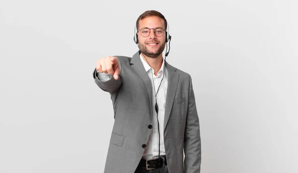 Telemarketer Businessman Pointing Camera Choosing You — Stok fotoğraf