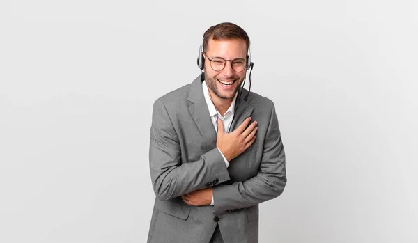 Telemarketer Businessman Laughing Out Loud Some Hilarious Joke — Stockfoto