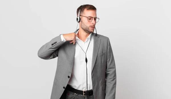 Telemarketer Businessman Feeling Stressed Anxious Tired Frustrated — Stockfoto