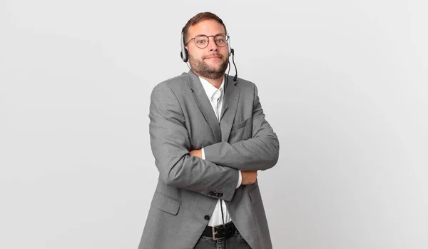 Telemarketer Businessman Shrugging Feeling Confused Uncertain — Fotografia de Stock