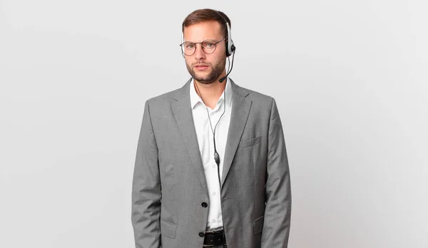 Telemarketer Businessman Feeling Puzzled Confused — Stock Photo, Image