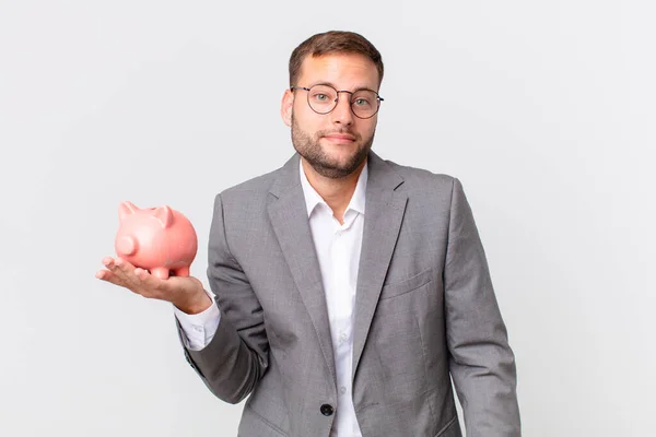 Handsome Businessman Holding Piggy Bank Savings Concept — Stock Photo, Image