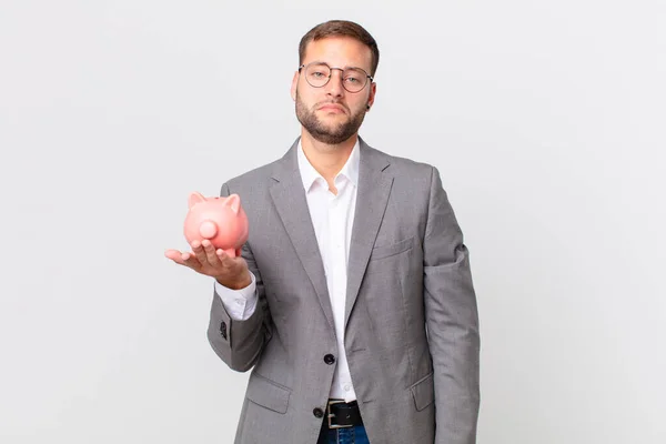 Handsome Businessman Holding Piggy Bank Savings Concept — Stock Photo, Image