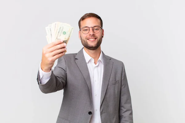 Dolar Banknotları Olan Yakışıklı Bir Adamı — Stok fotoğraf