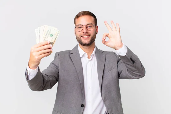 Schöner Geschäftsmann Mit Dollarnoten — Stockfoto