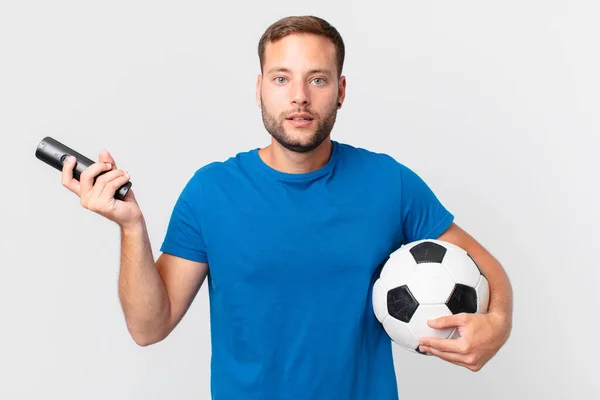 Handsome Man Watching Soccer Television — Stock Photo, Image