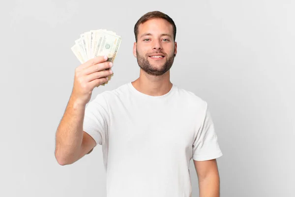 Schöner Mann Mit Dollarnoten — Stockfoto