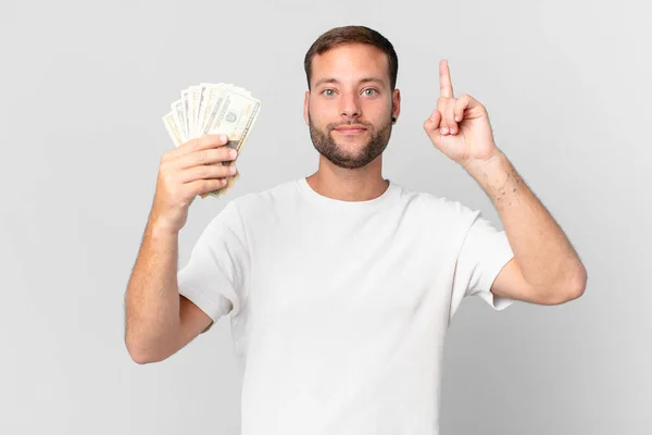 Schöner Mann Mit Dollarnoten — Stockfoto