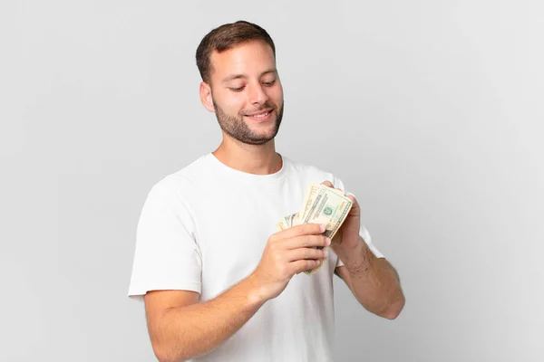 Hombre Guapo Con Billetes Dólar — Foto de Stock
