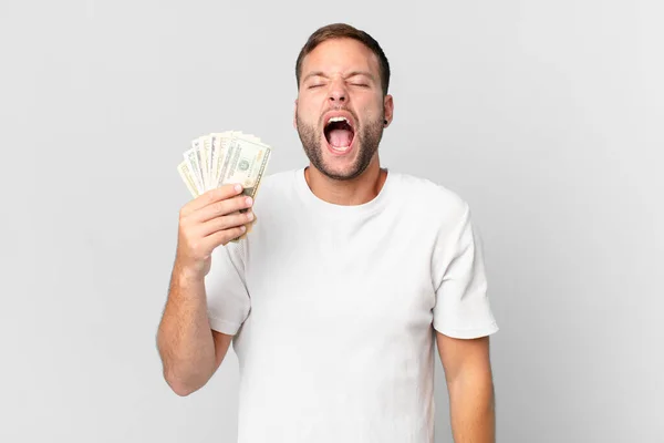 Hombre Guapo Con Billetes Dólar — Foto de Stock