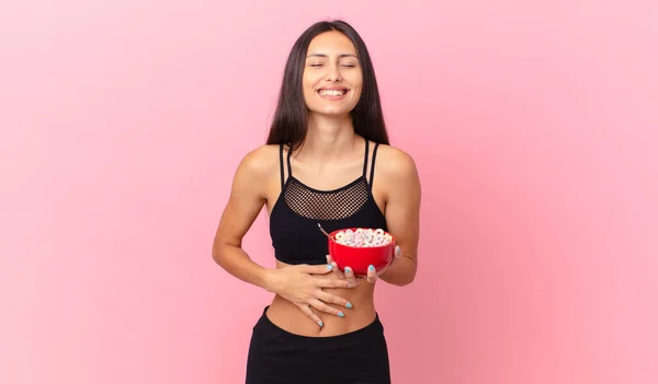Pretty Hispanic Woman Diet Breakfast Bowl — Stok fotoğraf