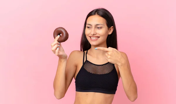 Pretty Fitness Woman Donut Breakfast Bowl — Stock Photo, Image