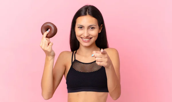 Pretty Fitness Woman Donut Breakfast Bowl — Stock Photo, Image