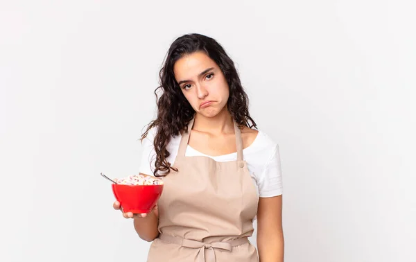 Hispanic Mooi Vrouw Hispanic Mooi Chef Kok Vrouw Voelt Zich — Stockfoto