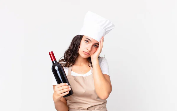 Hispanic Mooie Chef Kok Vrouw Gevoel Verveeld Gefrustreerd Slaperig Een — Stockfoto