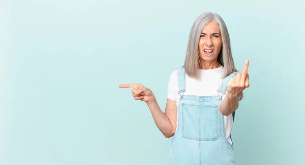 Middle Age White Hair Woman Feeling Angry Annoyed Rebellious Aggressive — Stock Photo, Image