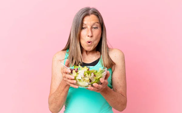 Middle Age Pretty Woman Salad Diet Concept — Stock Photo, Image