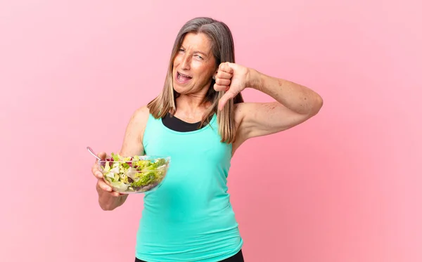 Middle Age Pretty Woman Salad Diet Concept — Stock Photo, Image
