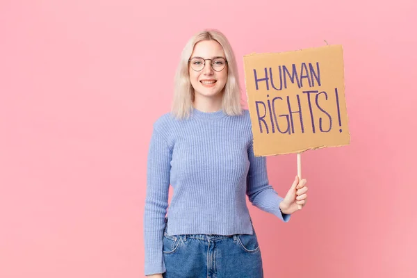 Blond Woman Protesting Cardboard Banner —  Fotos de Stock