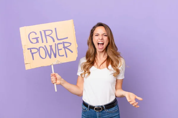 Young Pretty Woman Girl Power Concept — Stock Photo, Image