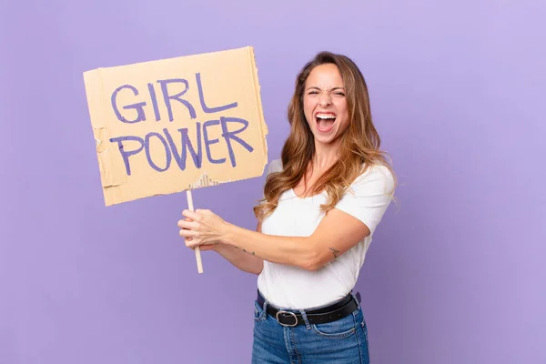 Jonge Mooie Vrouw Meisjeskracht Concept — Stockfoto