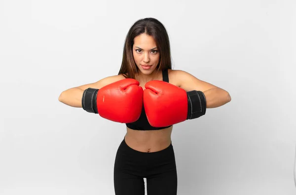 Concepto Fitness Mujer Hispana Joven Boxeo — Foto de Stock