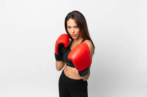 Concepto Fitness Mujer Hispana Joven Boxeo —  Fotos de Stock