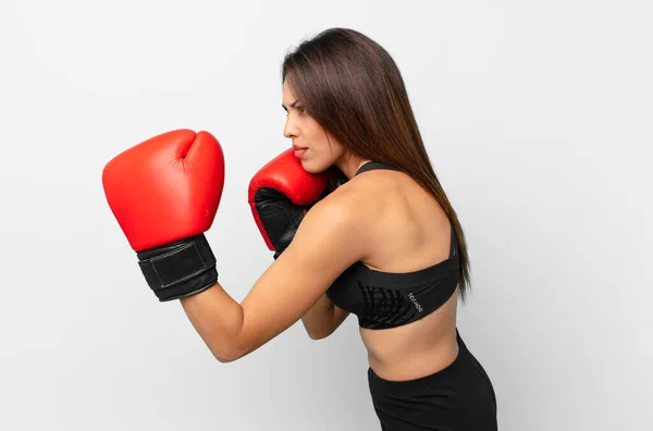 Concepto Fitness Mujer Hispana Joven Boxeo — Foto de Stock