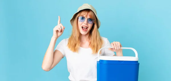 Pretty Red Head Woman Feeling Happy Excited Genius Realizing Idea — Stock Photo, Image