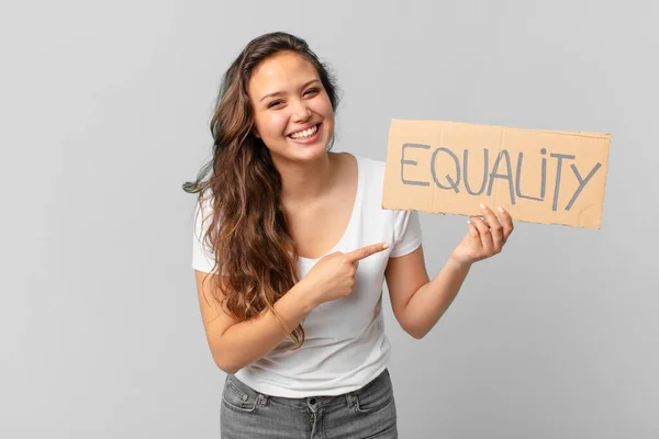 Young Pretty Woman Holding Equality Banner — Stock Photo, Image