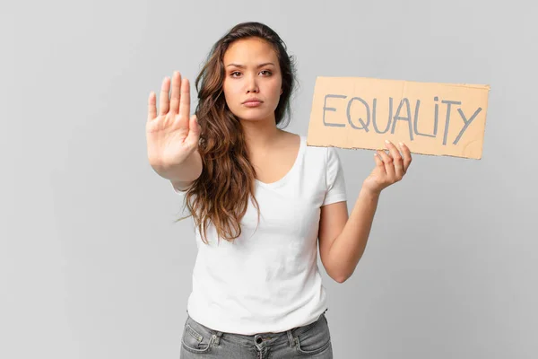 Young Pretty Woman Holding Equality Banner — Stock Photo, Image