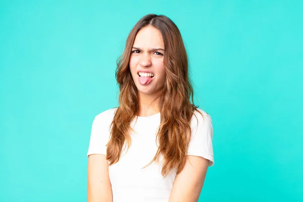 Young Pretty Woman Feeling Disgusted Irritated Tongue Out — Stock Photo, Image