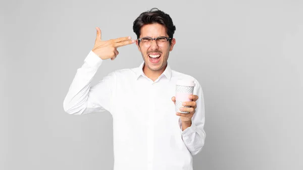 Jeune Homme Hispanique Regardant Malheureux Stressé Geste Suicidaire Faisant Signe — Photo