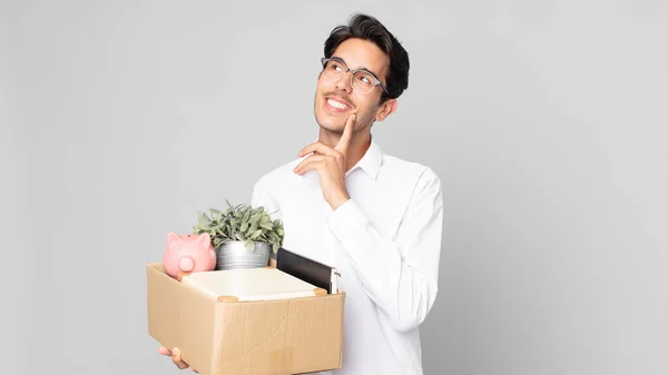 Young Hispanic Man Smiling Happily Daydreaming Doubting Dismissal Concept — Stock Photo, Image