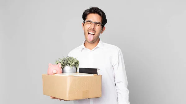 Joven Hispano Con Actitud Alegre Rebelde Bromeando Sacando Lengua Concepto —  Fotos de Stock