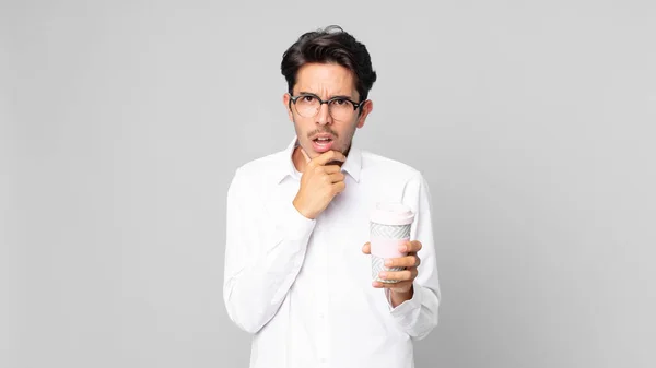 Young Hispanic Man Mouth Eyes Wide Open Hand Chin Holding — Stock Photo, Image