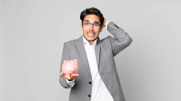 Young Hispanic Man Feeling Stressed Anxious Scared Hands Head Holding — Stock Photo, Image