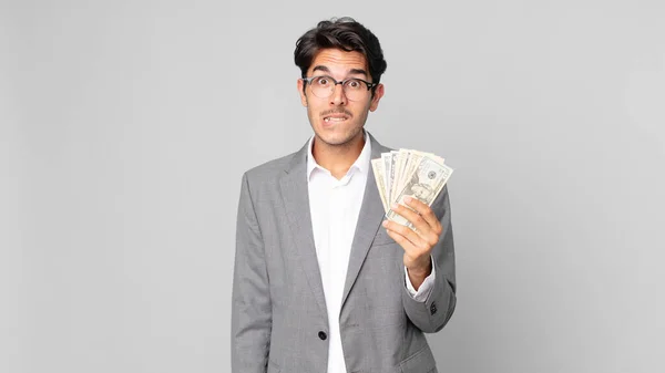 Young Hispanic Man Looking Puzzled Confused — Stock Photo, Image