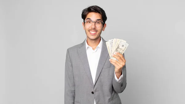 Young Hispanic Man Looking Happy Pleasantly Surprised — Stock Photo, Image